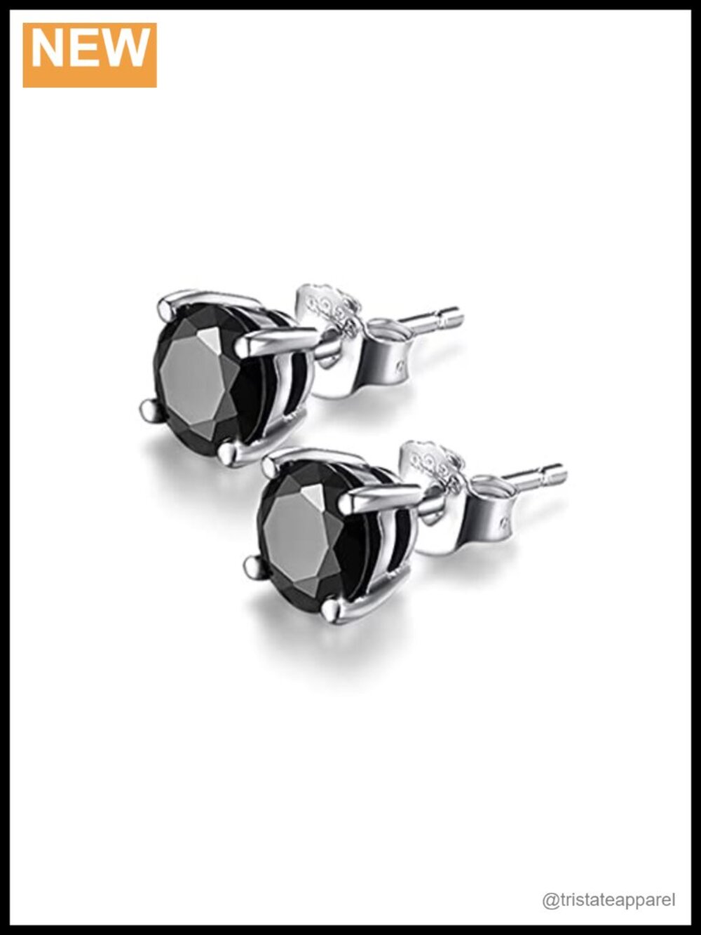 925 Sterling Silver Black Onyx Stud Earrings Platinum Plated 9mm Fine Jewelry